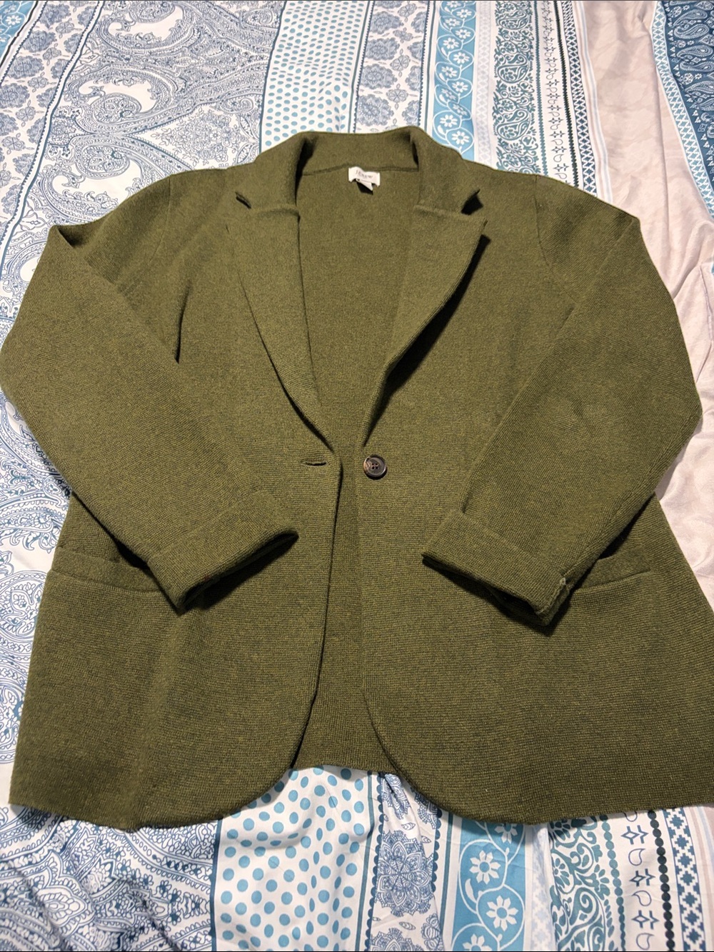 J. Crew Olive Green Women's Tailored Blazer Sweater Cardigan